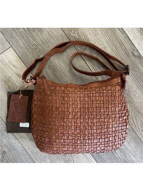 NWT Vilenca Holland Cognac Brown Woven Leather Shoulder Or Crossbody Bag TK 50